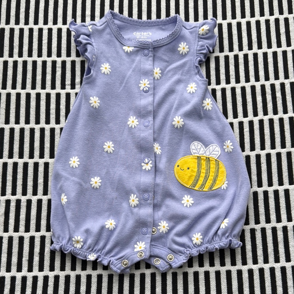 Carter's Baby Romper with Bee and Daisies - Purple